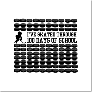 100 Days Of School Ice Hockey I've Skated Through 100 Days Of School Hockey Player Skating Game Boys Girls Kids Posters and Art